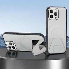 Per iPhone 15 Pro Max Custodia per telefono integrata con supporto invisibile magnetico MagSafe con texture in pelle di pecora (bianca)