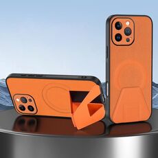 Per iPhone 15 Pro Max Custodia per telefono integrata con supporto invisibile magnetico MagSafe con texture in pelle di pecora (arancione)