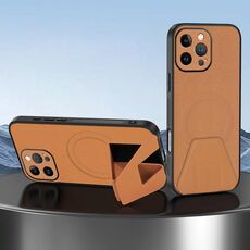 Per iPhone 15 Pro Max Custodia per telefono integrata con supporto invisibile magnetico MagSafe con texture in pelle di pecora (marrone)