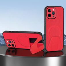 Per iPhone 15 Pro Max Custodia per telefono integrata con supporto invisibile magnetico MagSafe con texture in pelle di pecora (rosso)