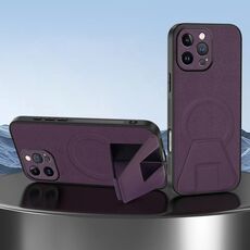 Per iPhone 15 Pro Max Custodia per telefono integrata con supporto magnetico invisibile MagSafe con texture in pelle di pecora (viola)