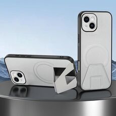Per iPhone 14 Custodia per telefono integrata con supporto invisibile magnetico MagSafe con texture in pelle di pecora (bianca)