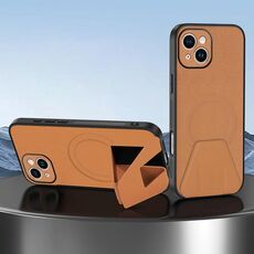 Per iPhone 14 Custodia per telefono integrata con supporto invisibile magnetico MagSafe in pelle di pecora (marrone)