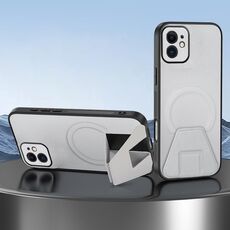 Per iPhone 12 Custodia per telefono integrata con supporto invisibile magnetico MagSafe con texture in pelle di pecora (bianca)