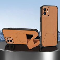 Per iPhone 12 Custodia per telefono integrata con supporto invisibile magnetico MagSafe in pelle di pecora (marrone)