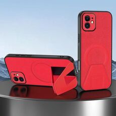 Per iPhone 12 Custodia per telefono integrata con supporto invisibile magnetico MagSafe con texture in pelle di pecora (rosso)