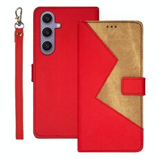 Per Samsung Galaxy S25+ 5G idewei Custodia per telefono in pelle con cuciture bicolore (rosso)