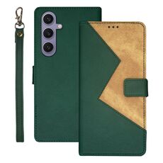 Per Samsung Galaxy S25+ 5G idewei Custodia per telefono in pelle con cuciture bicolore (verde)