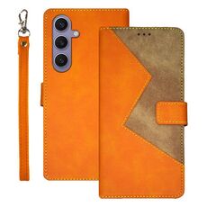Per Samsung Galaxy S25+ 5G idewei Custodia per telefono in pelle con cuciture bicolore (arancione)