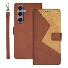 Per Samsung Galaxy S25+ 5G idewei Custodia per telefono in pelle con cuciture bicolore (marrone)