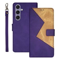 Per Samsung Galaxy S25+ 5G idewei Custodia per telefono in pelle con cuciture bicolore (viola)