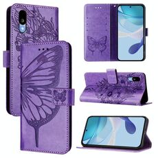 Per Sharp Basio Active3 Custodia in pelle con motivo a farfalla in rilievo (viola chiaro)