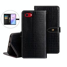 Per iPhone 16e idewei Custodia per telefono in pelle con texture di coccodrillo (nero)