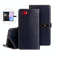 Per iPhone 16e idewei Custodia per telefono in pelle con texture di coccodrillo (blu scuro)