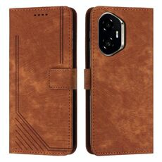 Custodia in pelle con motivo a strisce per Honor 300 con cordino (marrone)
