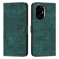 Custodia in pelle con motivo a strisce per Honor 300 con cordino (verde)