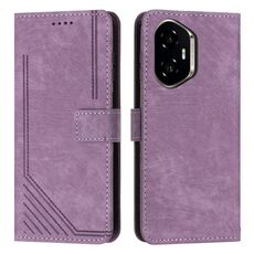 Custodia in pelle con motivo a strisce per Honor 300 con cordino (viola)