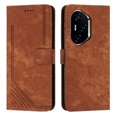 Per Honor 300 Pro / 300 Ultra Custodia in pelle con motivo a strisce e cordino (marrone)
