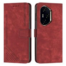 Per Honor 300 Pro / 300 Ultra Custodia in pelle con motivo a strisce e cordino (rosso)