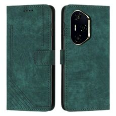 Per Honor 300 Pro / 300 Ultra Custodia in pelle con motivo a strisce e cordino (verde)