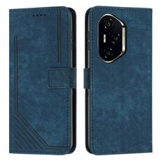 Per Honor 300 Pro / 300 Ultra Custodia in pelle con motivo a strisce e cordino (blu)