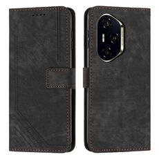 Per Honor 300 Pro / 300 Ultra Custodia in pelle con motivo a strisce e cordino (nero)