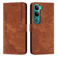 Per vivo Y300 Global / V40 Lite IDN Skin Feel Stripe Pattern Custodia in pelle per telefono con cordino (marrone)