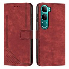Per vivo Y300 Global / V40 Lite IDN Skin Feel Stripe Pattern Custodia in pelle per telefono con cordino (rosso)