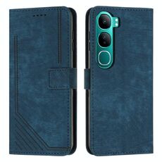Per vivo Y300 Global / V40 Lite IDN Skin Feel Stripe Pattern Custodia in pelle per telefono con cordino (blu)