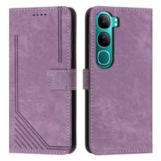 Per vivo Y300 Global / V40 Lite IDN Skin Feel Stripe Pattern Custodia in pelle per telefono con cordino (viola)