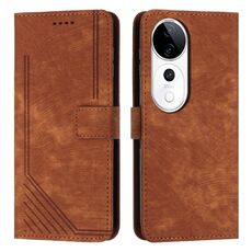 Per vivo V40 / V40 Pro / T3 Custodia per telefono in pelle con motivo a strisce Ultra Skin Feel con cordino (marrone)