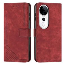 Per vivo V40 / V40 Pro / T3 Custodia per telefono in pelle con motivo a strisce Ultra Skin Feel con cordino (rosso)
