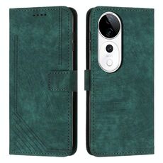 Per vivo V40 / V40 Pro / T3 Custodia per telefono in pelle con motivo a strisce Ultra Skin Feel con cordino (verde)