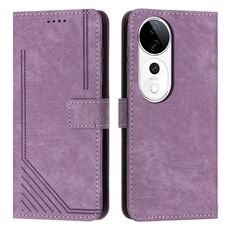 Per vivo V40 / V40 Pro / T3 Custodia per telefono in pelle con motivo a strisce Ultra Skin Feel con cordino (viola)
