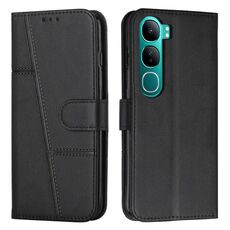 Per vivo Y300 Global / V40 Lite IDN Stitching Calf Texture Fibbia Custodia per telefono in pelle (Nero)