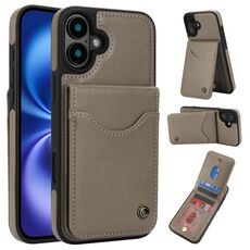 Per iPhone 16 AwQuer Vertical Flip Card Bag Holder Custodia in pelle per telefono (grigio)