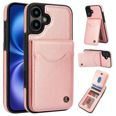 Per iPhone 16 AwQuer Vertical Flip Card Bag Holder Custodia in pelle per telefono (oro rosa)