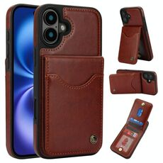 Per iPhone 16 AwQuer Vertical Flip Card Bag Holder Custodia in pelle per telefono (marrone)