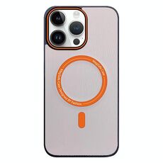 Per iPhone 16 Pro Max Custodia per telefono MagSafe con texture in legno imitazione a contrasto (rosa)