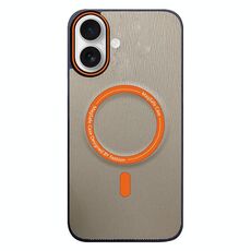 Per iPhone 16 Custodia per telefono MagSafe con texture in legno imitazione a contrasto (oro)
