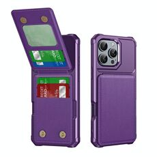 Per iPhone 16 Pro Max Custodia per telefono in pelle con supporto verticale a ribalta (viola)