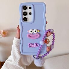 Per Samsung Galaxy S24 Ultra 5G Custodia per telefono in TPU con bocca di salsiccia con catena di perline (viola)