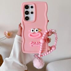 Per Samsung Galaxy S24 Ultra 5G Custodia per telefono in TPU con bocca di salsiccia con catena di perline (rosa)