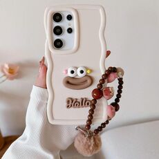 Per Samsung Galaxy S24 Ultra 5G Custodia per telefono in TPU con bocca di salsiccia e catena di perline (bianca)