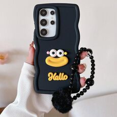 Per Samsung Galaxy S24 Ultra 5G Custodia per telefono in TPU con bocca di salsiccia con catena di perline (nero)