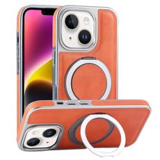 Per iPhone 14 Custodia per telefono con supporto MagSafe in pelle placcata (arancione)