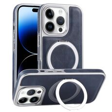 Per iPhone 14 Pro Custodia per telefono con supporto MagSafe in pelle placcata (blu)