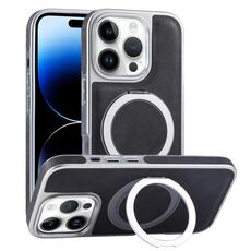 Per iPhone 14 Pro Custodia per telefono con supporto MagSafe in pelle placcata (nero)