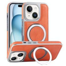 Per iPhone 15 Custodia per telefono con supporto MagSafe in pelle placcata (arancione)
