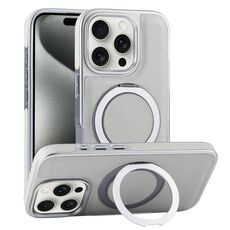 Per iPhone 15 Pro Custodia per telefono con supporto MagSafe in pelle placcata (verde grigiastro)